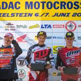 ADAC MX Masters, Bielstein, Siegerehrung des ADAC MX Youngster Cup, Stefan Ekerold ( KTM / Deutschland ), Brian Hsu ( Suzuki / Deutschland ) und Nicholas Adams ( KTM / Großbritannien )